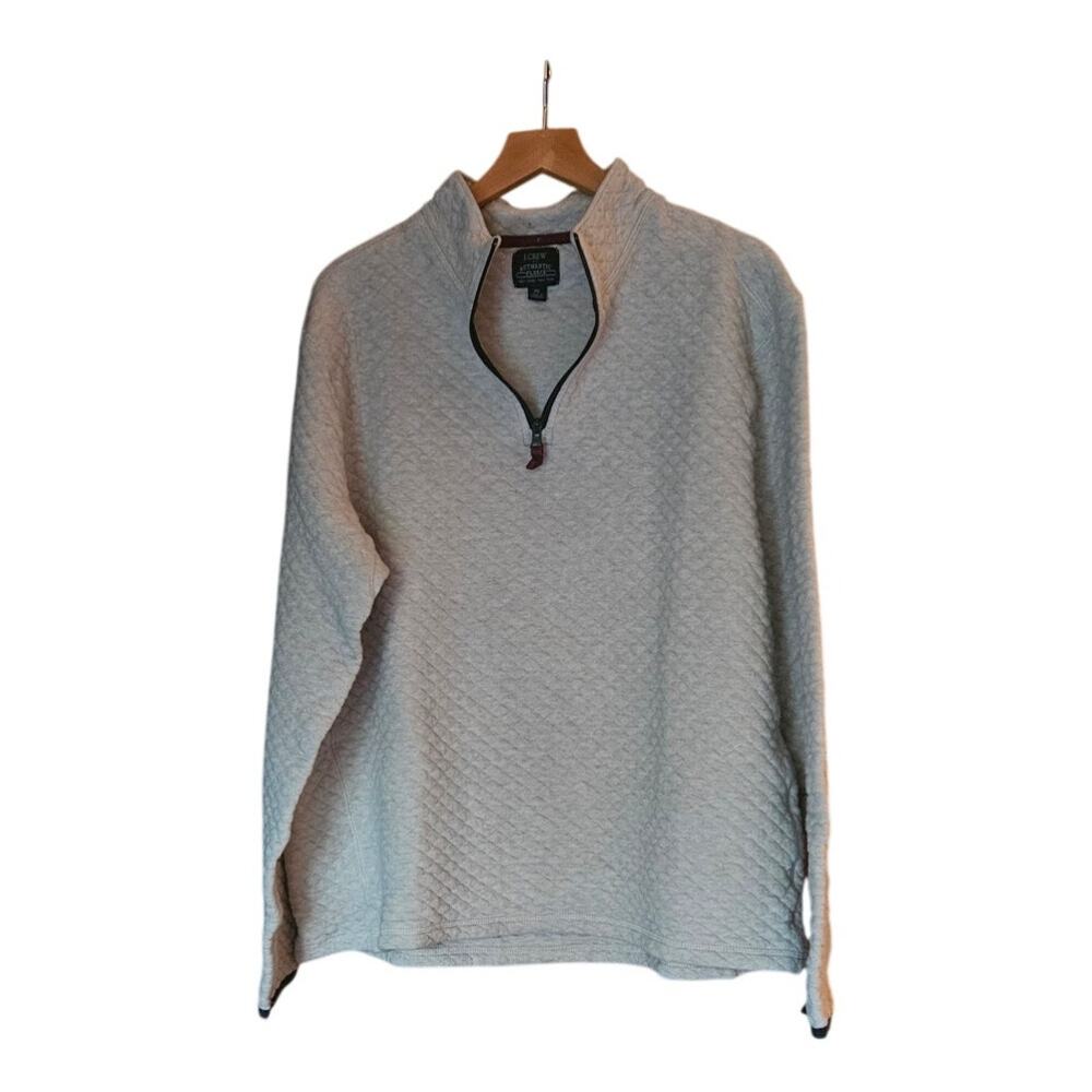 J Crew Men's Quarter Zip Henley Pullover Gray/Beige Long Sleeve Casual Top XL